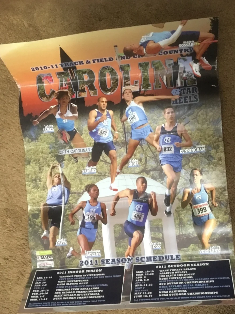 UNC 2010-11 Track & Field Schedule Poster Carolina Tarheels